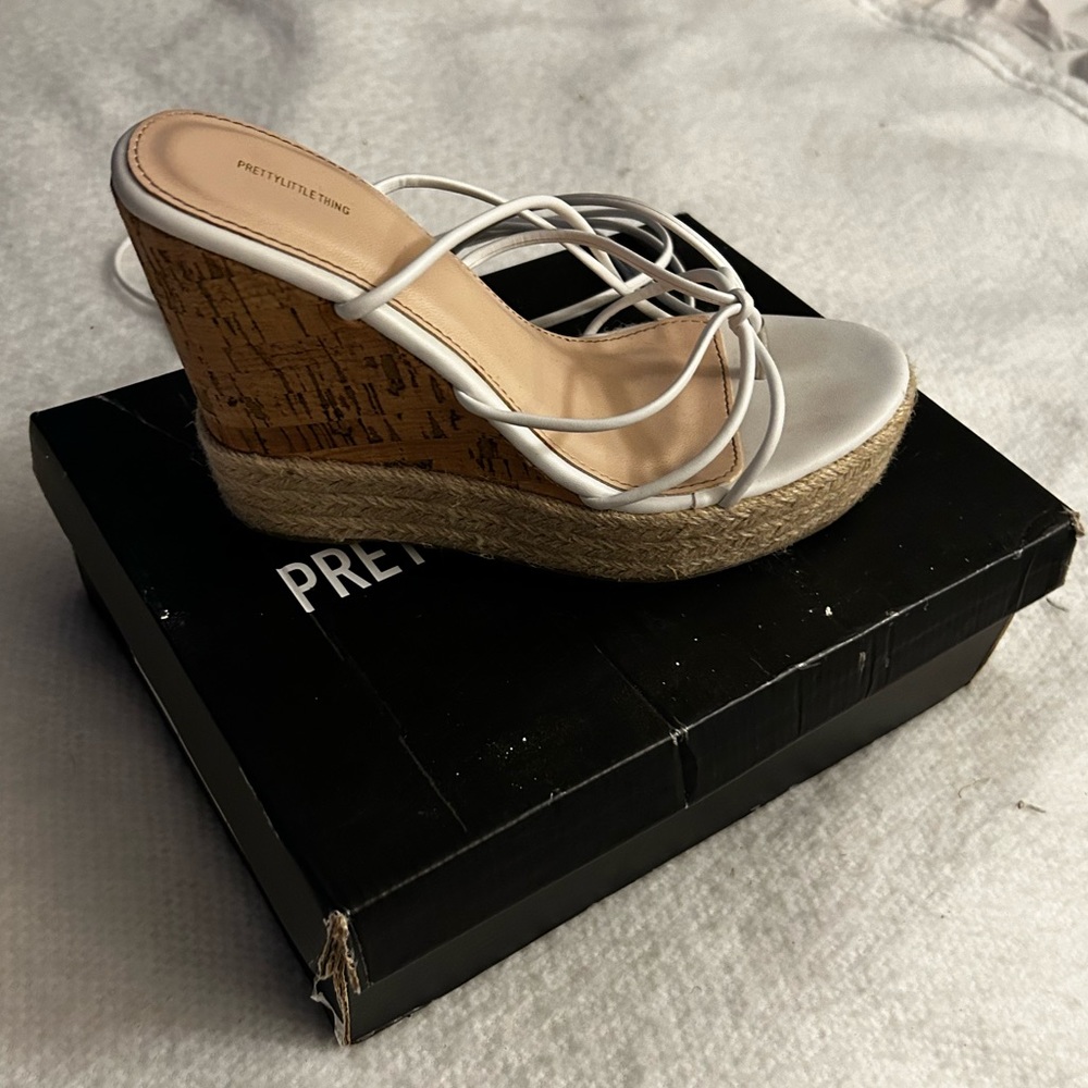PrettyLittleThing White Pu Espadrille Lace-Up Aurella Wedges